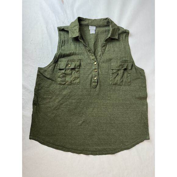 Chico's Tops - Chico's Linen Sleeveless Shirt Boho Goblincore Casual Green Shirt Size 3 (XL)